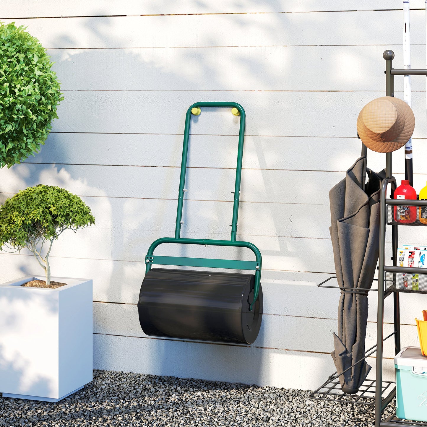 Outsunny 38L Fillable Cylinder Steel Lawn Roller - Dark Green