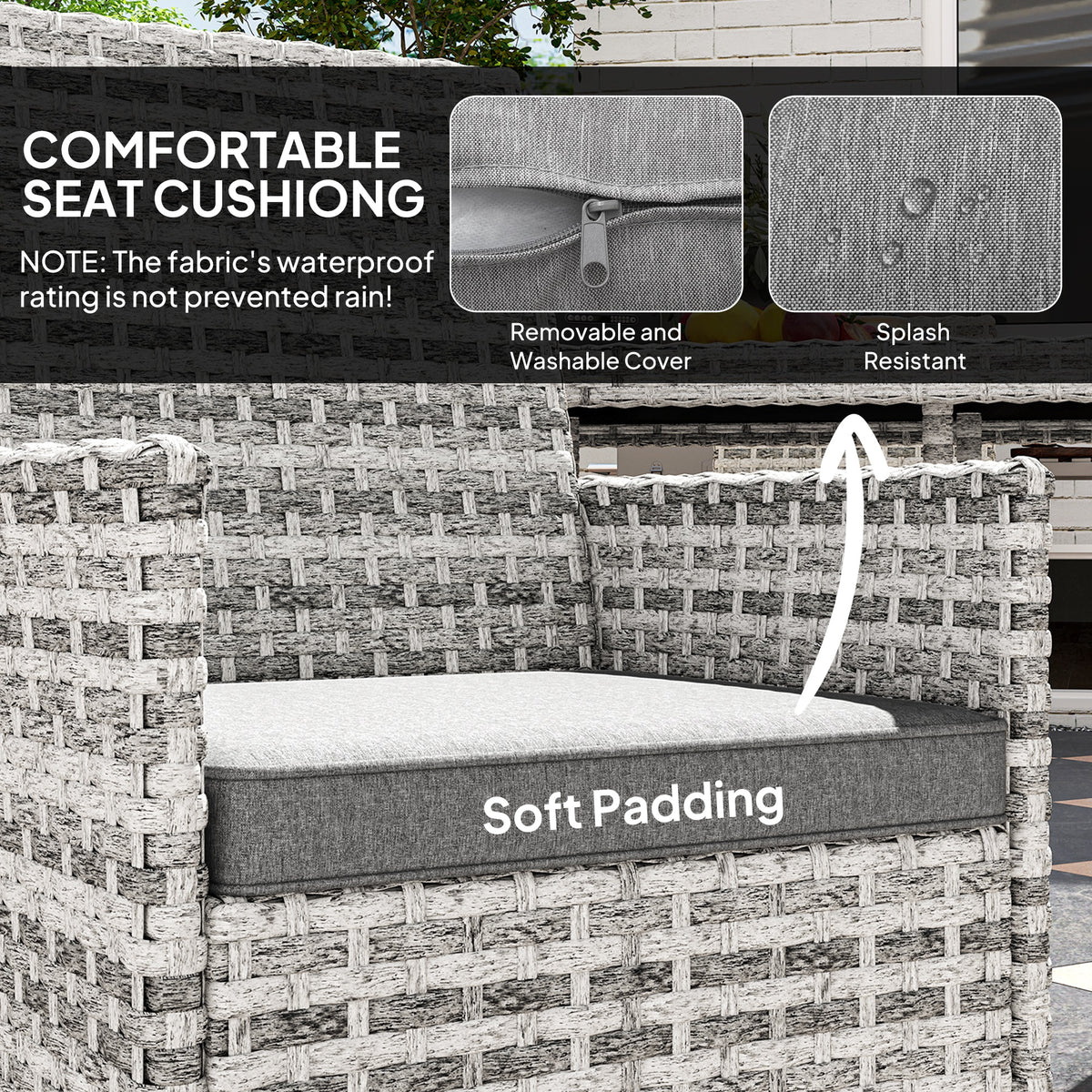 Outsunny rattan chair with thick gray cushion and removable, washable cover