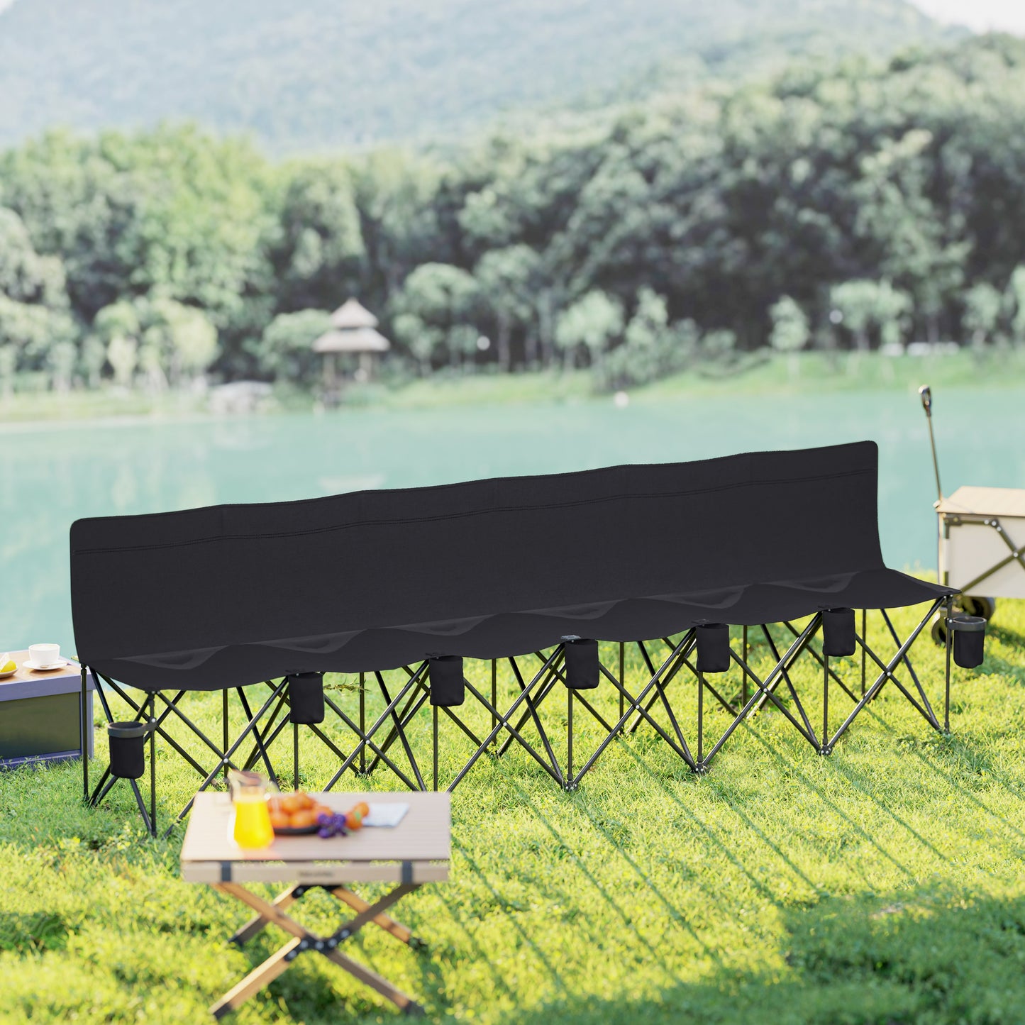 Outsunny 6 Seater Folding Camping Chair with Cup Holder & Carry Bag - Black