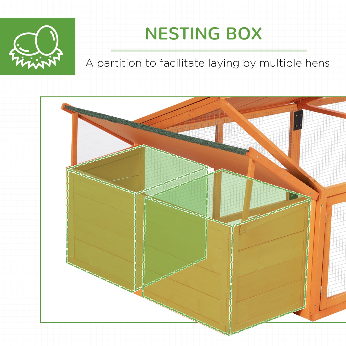 PawHut Wooden Chicken Coop with Nesting Box, Openable Roof, for 4-8 Chickens, Nature Wood