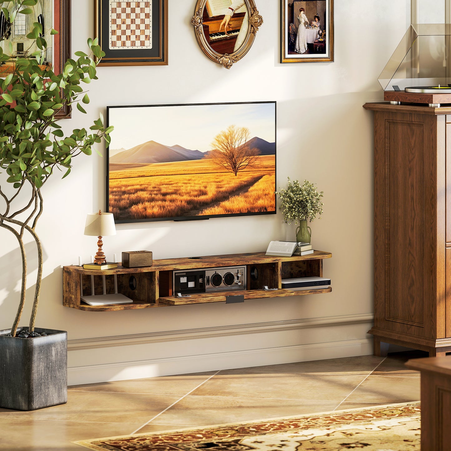 HOMCOM 120 cm Floating TV Unit for TVs up to 50 Inch - Rustic Brown