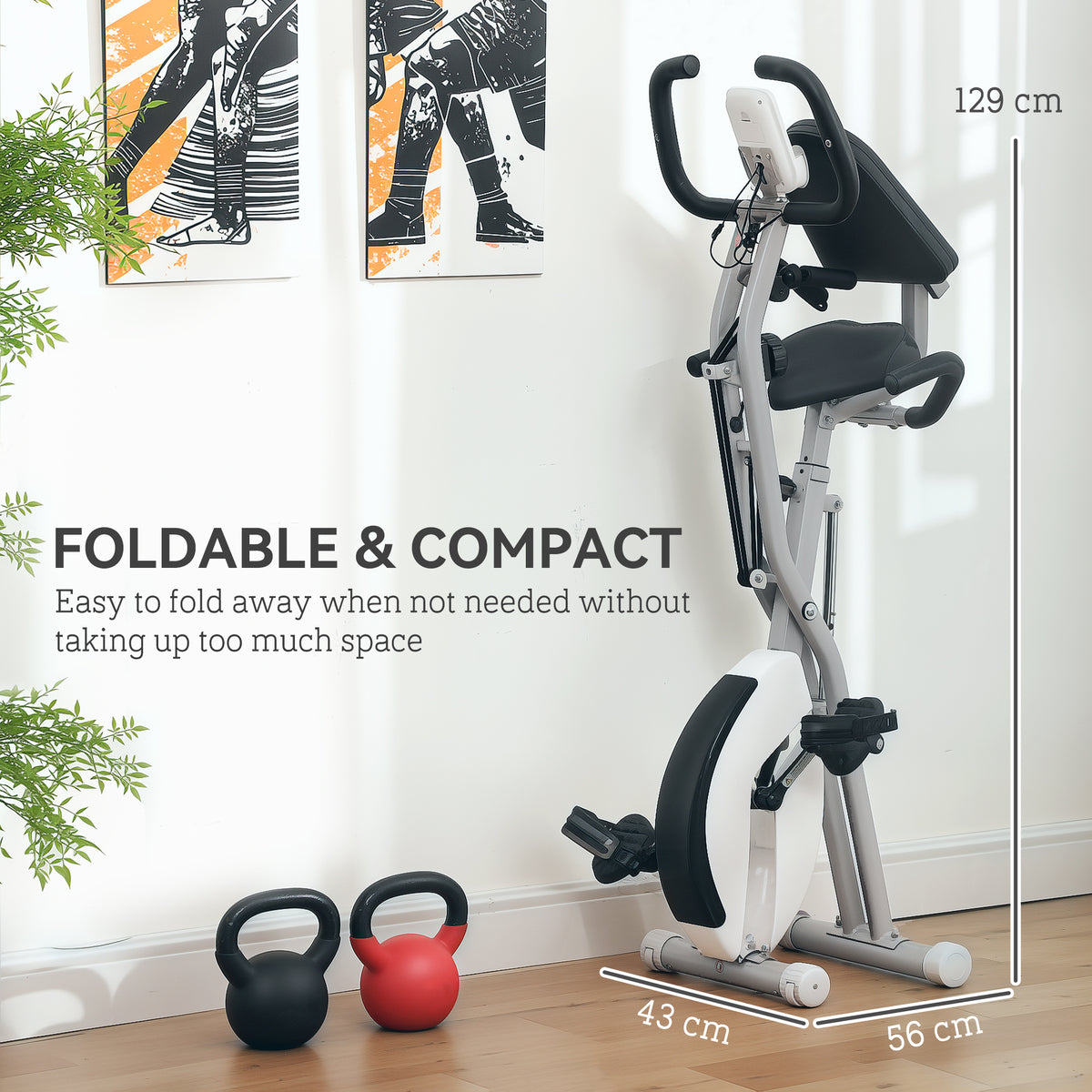 SPORTNOW exercise bike folded upright for compact storage