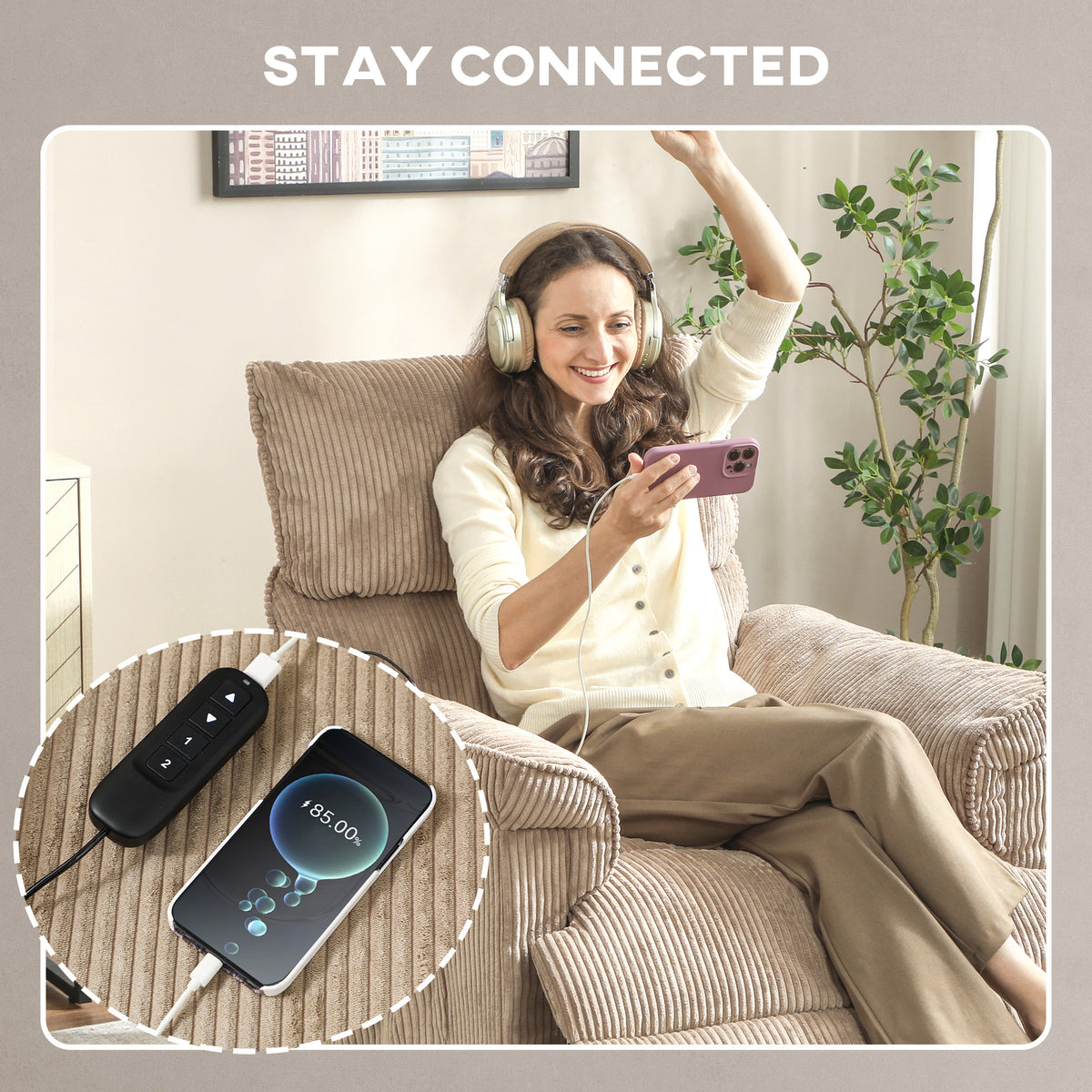 HOMCOM Corduroy Electric Massage Recliner - Brown