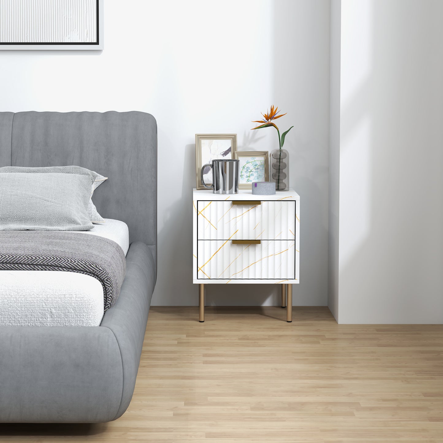 HOMCOM Elegant Two-Drawer Bedside Table - White