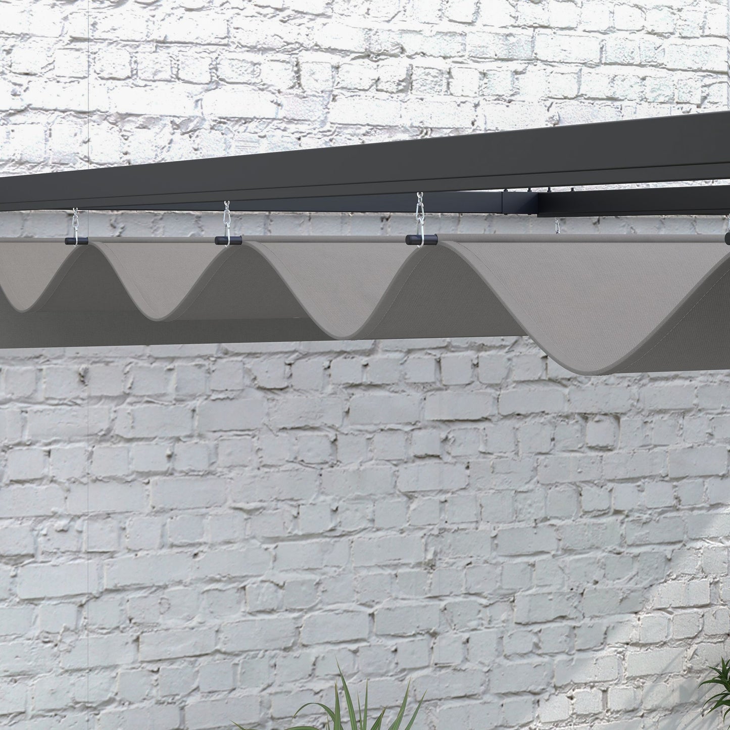 Outsunny 3 x 4m Lean To Steel Pergola with Moving Fabric Canopy - Dark Grey