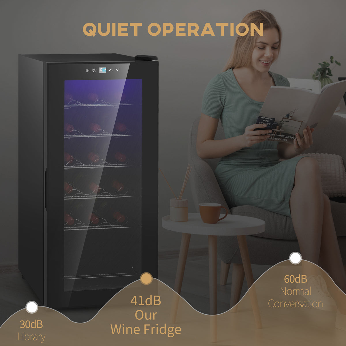 HOMCOM 18-Bottle Narrow Wine Fridge, with Lights - Black