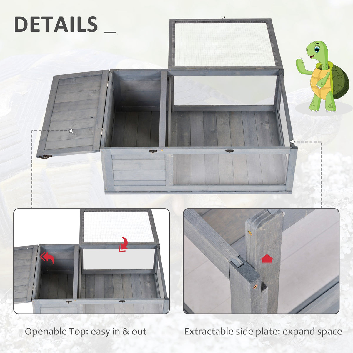 PawHut wooden reptile house with open mesh lid and removable side panel