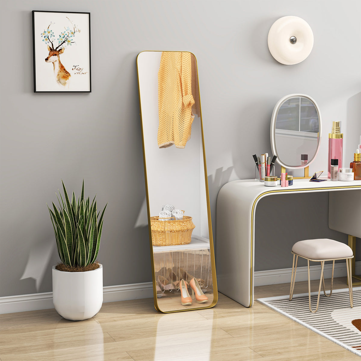 HOMCOM 40 x 160 cm Rectangular Full Length Mirror - Gold Tone