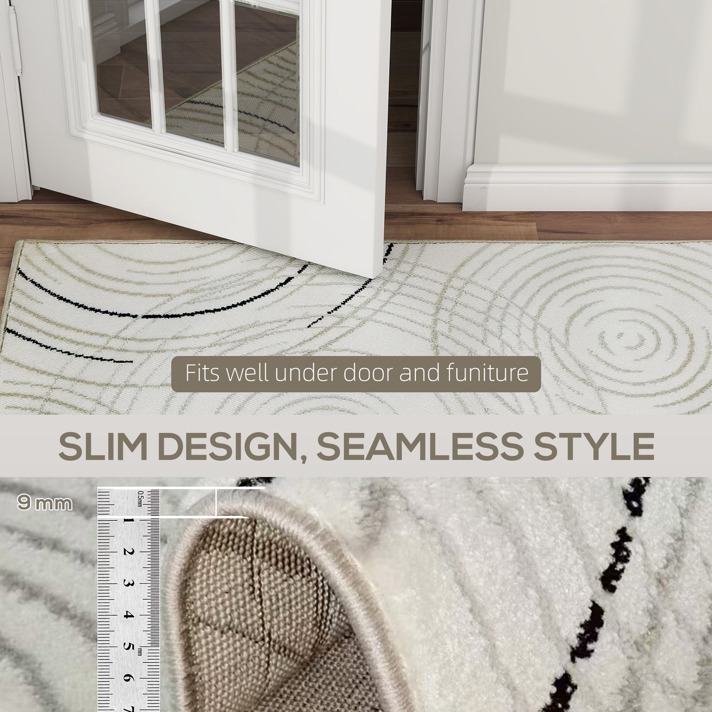 HOMCOM Modern Area Rug, Swirl Pattern Machine Washable Rug, Allergy-Friendly Floor Carpet for Living Room, Bedroom, Dining Room, Home Office, 170 x 120 cm, Cream White