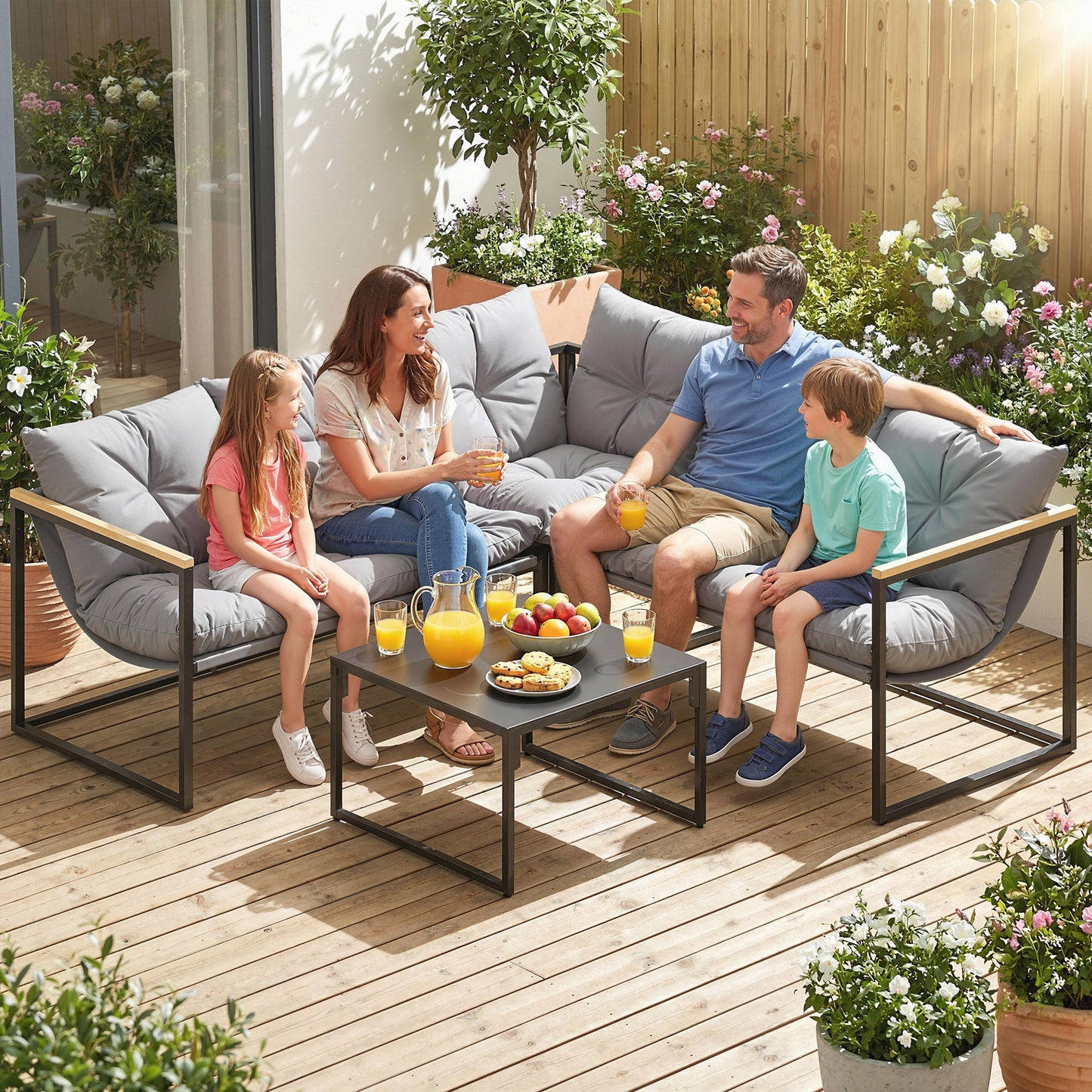 Outsunny 4 Piece Garden Furniture Set with Thick Cushions and Coffee Table, Patio Conversation Set for Porch, Balcony, Deck, Grey
