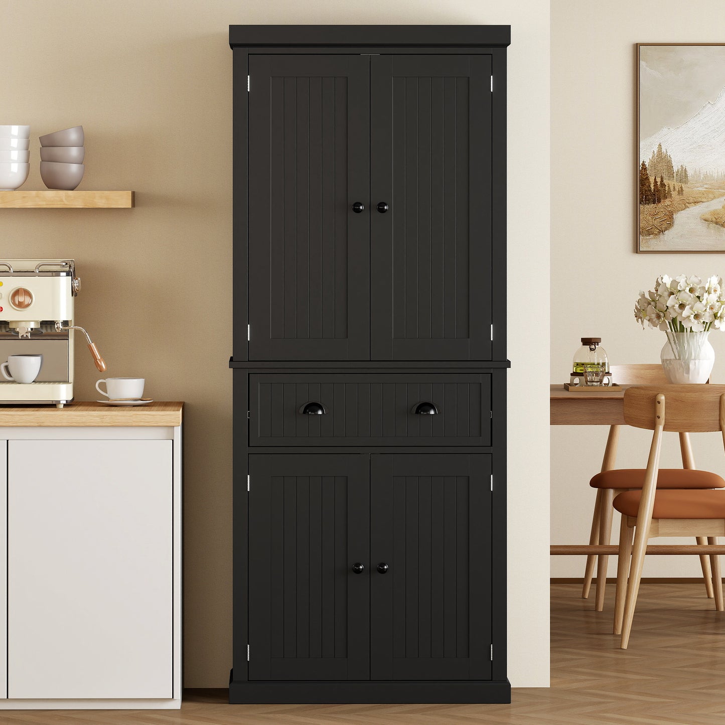 HOMCOM Kitchen Storage Cabinet with Drawer and Adjustable Shelves - Black