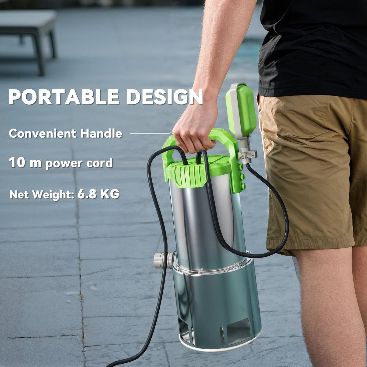Outsunny 1100W Submersible Water Pump for Dirty/Clean Water, 18500L/H Electric Sump Pump with Float Switch, Drain Water from Garden Pond, Hot Tub, Ditches, Portable and Lightweight, Green