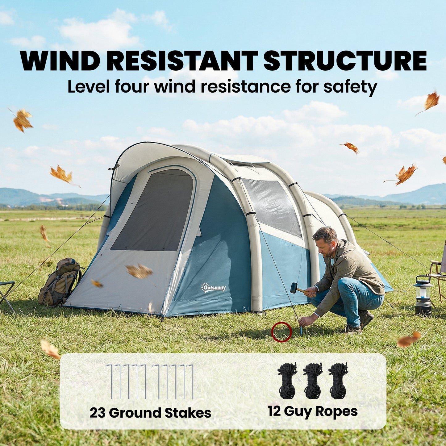 Outsunny Inflatable Camping Tent w/ Air Pump, Easy Setup 2-3 Person Blow Up Tent, Green