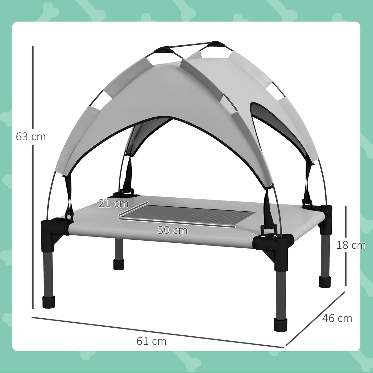 PawHut Cooling Raised Pet Bed w/ Washable Breathable Mesh, for Mini Small Dogs, 61 x 46 x 63cm - Light Grey
