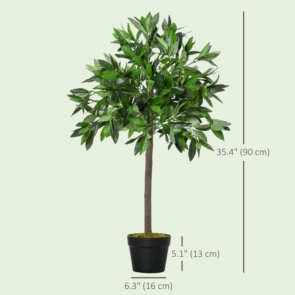 Artificial bay laurel topiary tree, 90 cm tall, in a black pot