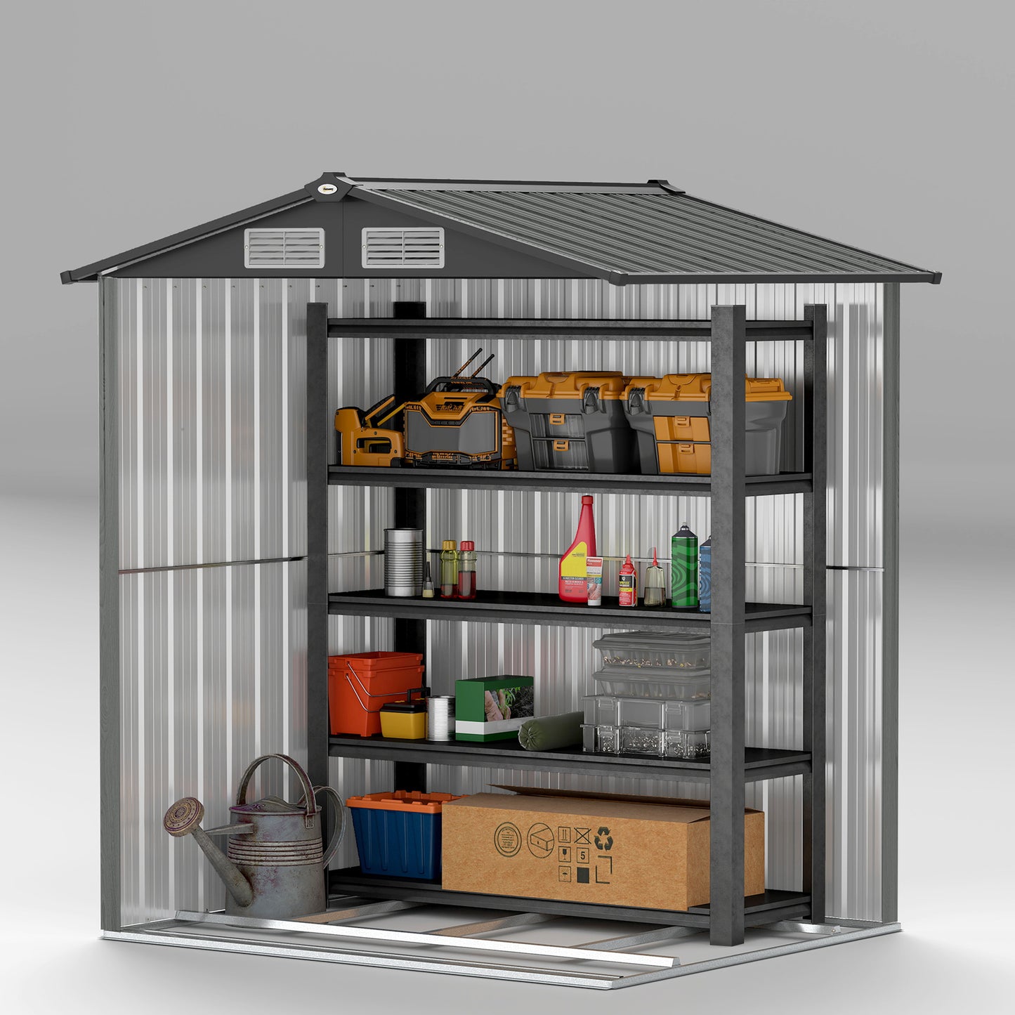 Outsunny 4.3 x 5ft Outdoor Garden Storage Shed - Grey Wood Effect
