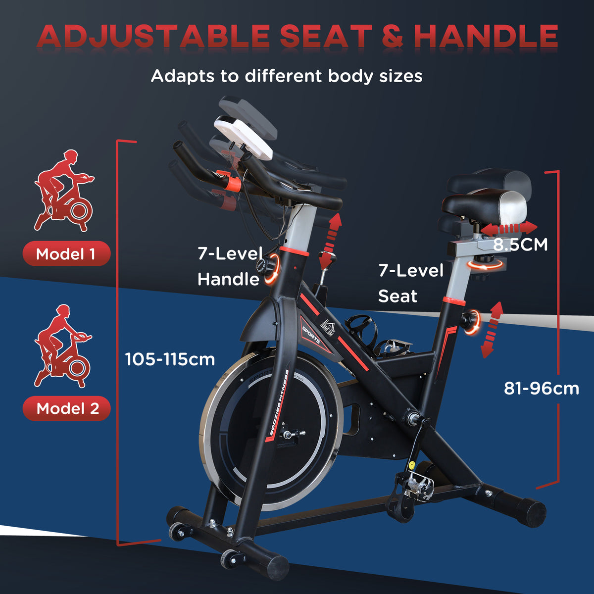 HOMCOM exercise bike with seven-level adjustable seat and handlebars