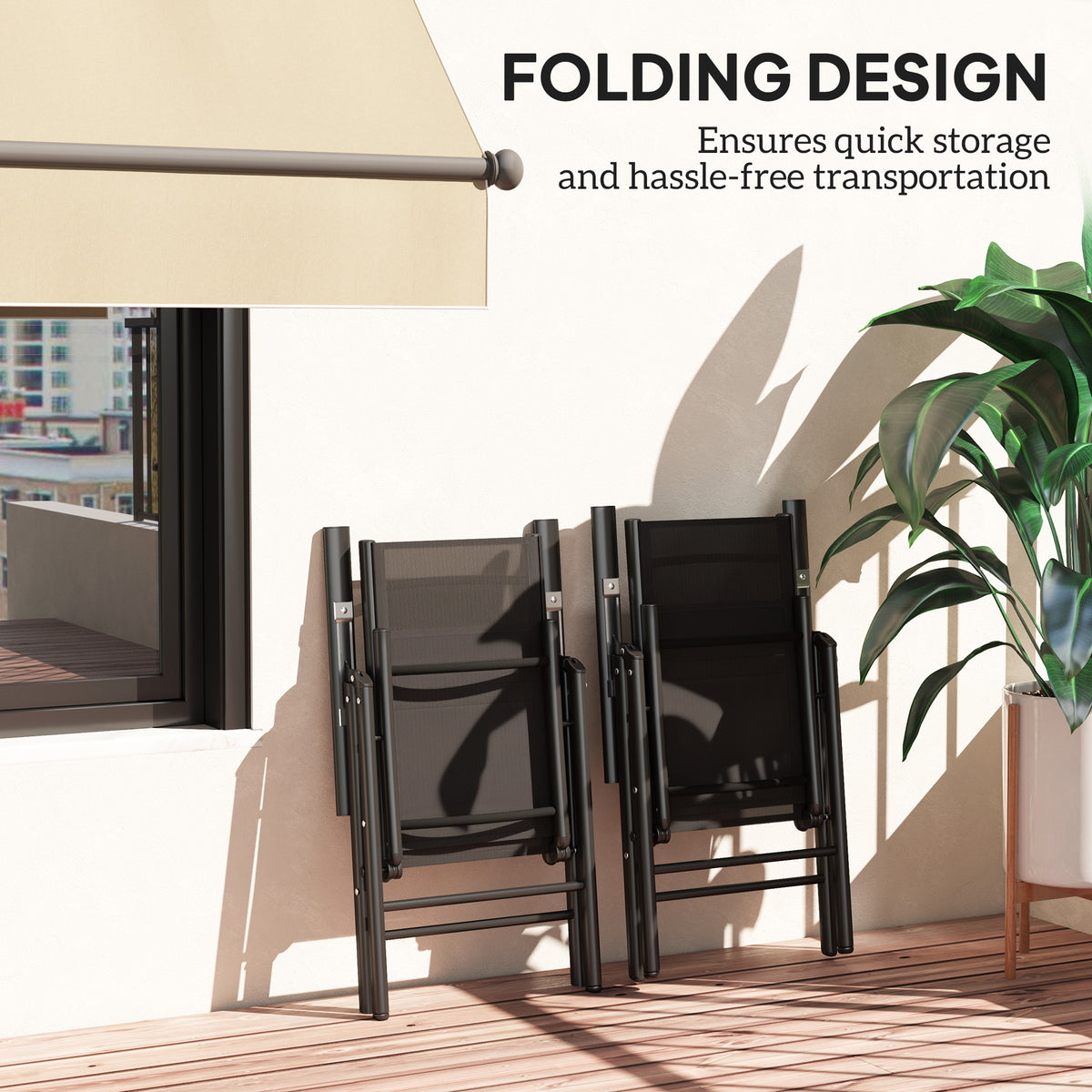 Outsunny set of two black mesh garden chairs folded for compact storage