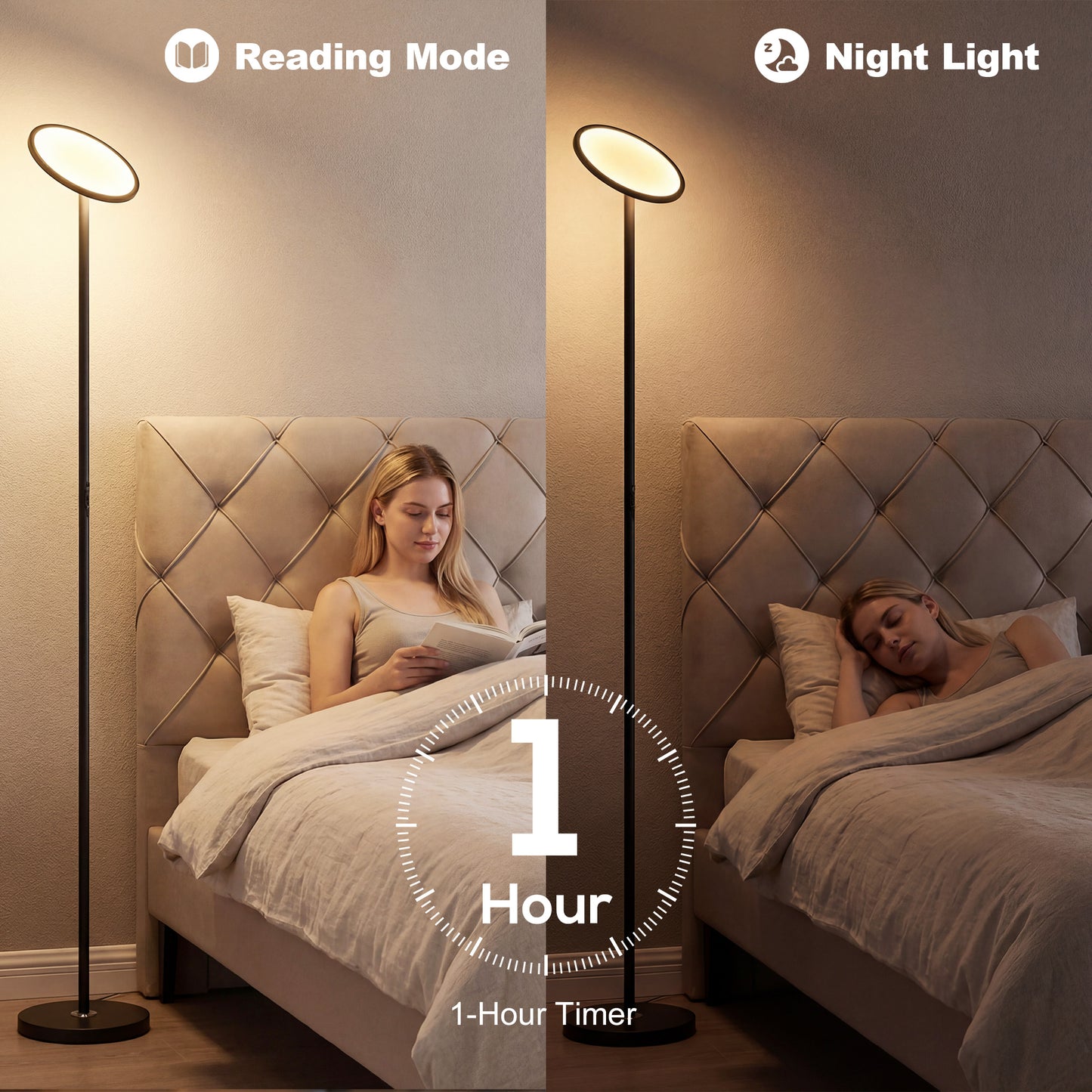 HOMCOM Uplighter Floor Lamp with Tuya App and Music Sync, Standing Lamp with Adjustable Head for Living Room Bedroom, Black