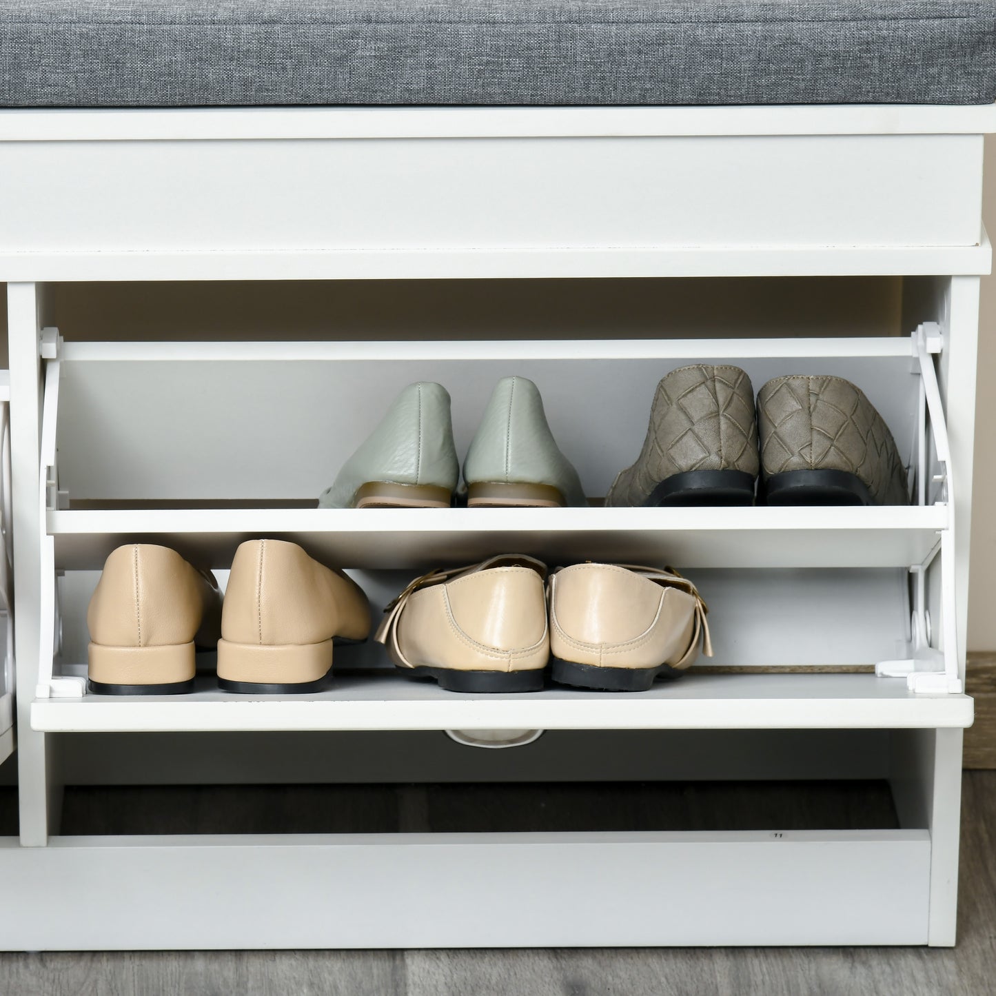 HOMCOM Shoe Storage Bench with Seat Cushion, 2 Drawers, Adjustable Shelf for Entryway, Living Room, White