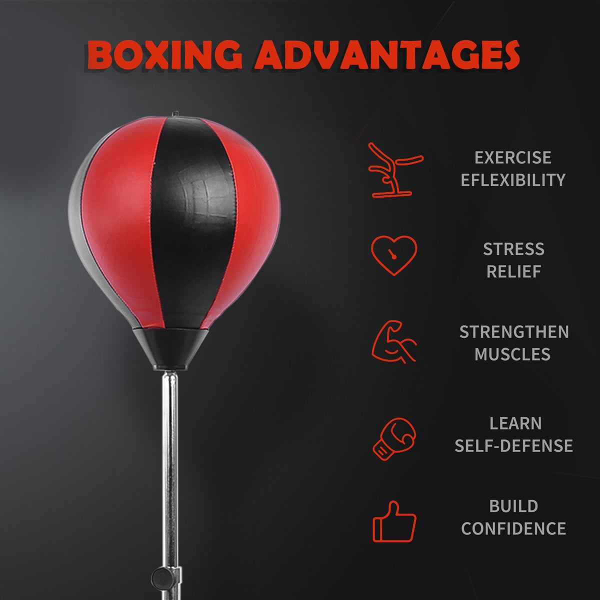 HOMCOM red and black punching bag attached to a height-adjustable metal stand