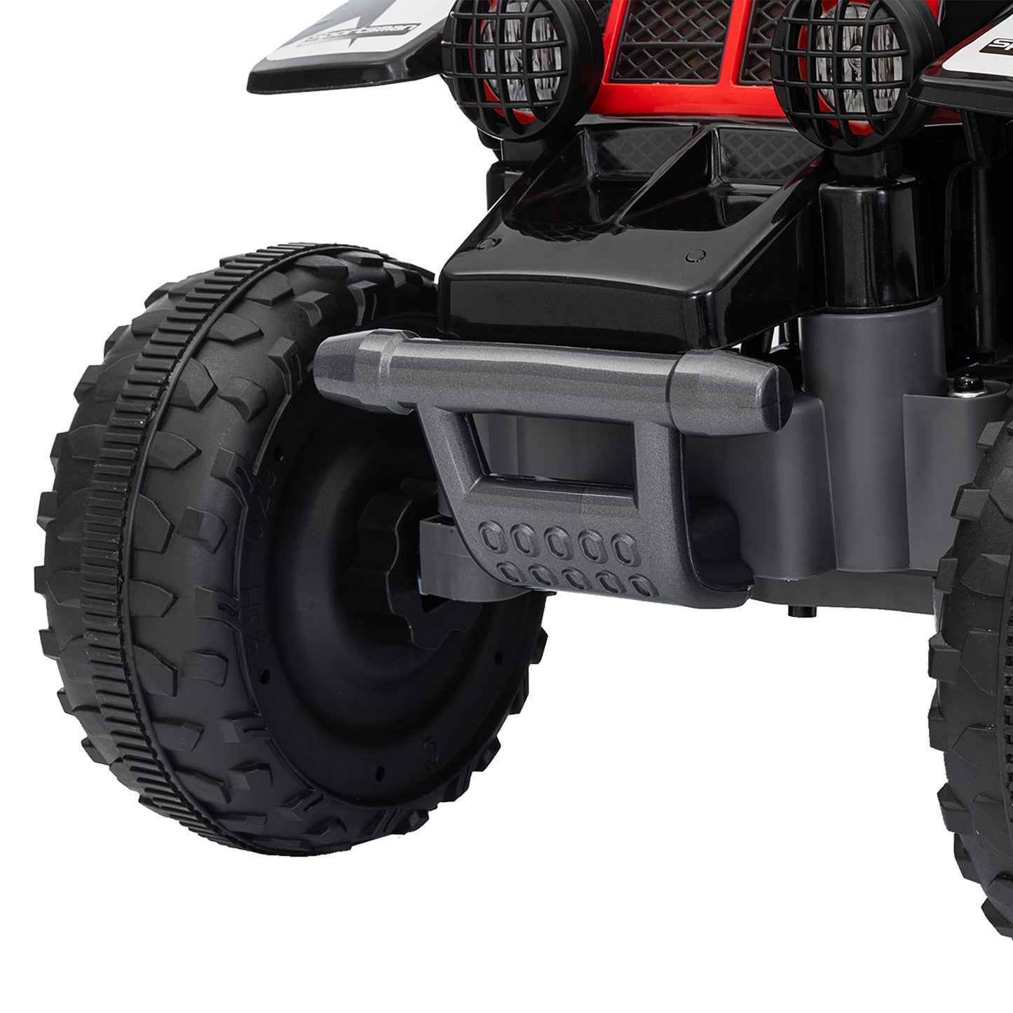 AIYAPLAY quad bike close-up showing the front bumper and chunky tire