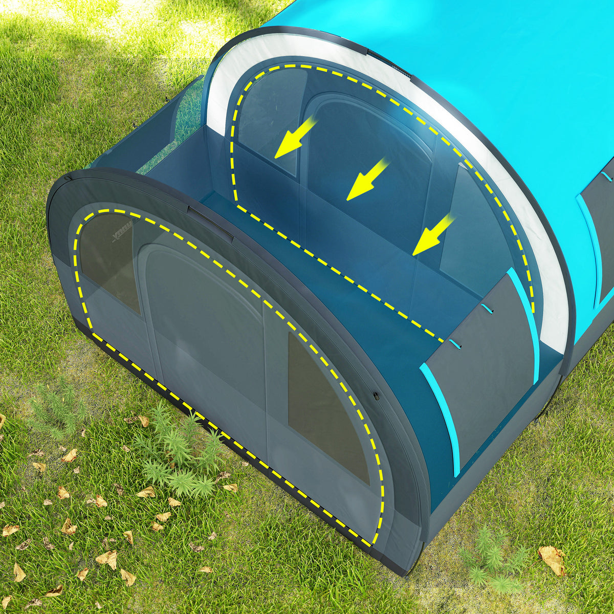Outsunny Three Man Duo Room Tunnel Tent, with Accessories - Grey/Blue