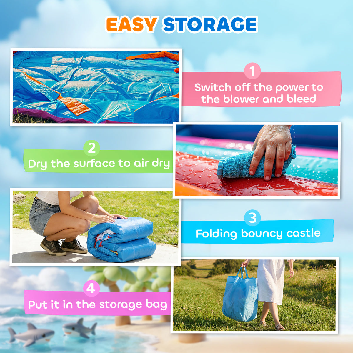 Outsunny 6 in 1 Kids Bouncy Castle, with Water Slide, Water Gun, Climbing Wall, Air Blower for Indoors/Outdoors, 3.9 x 3 x 2m