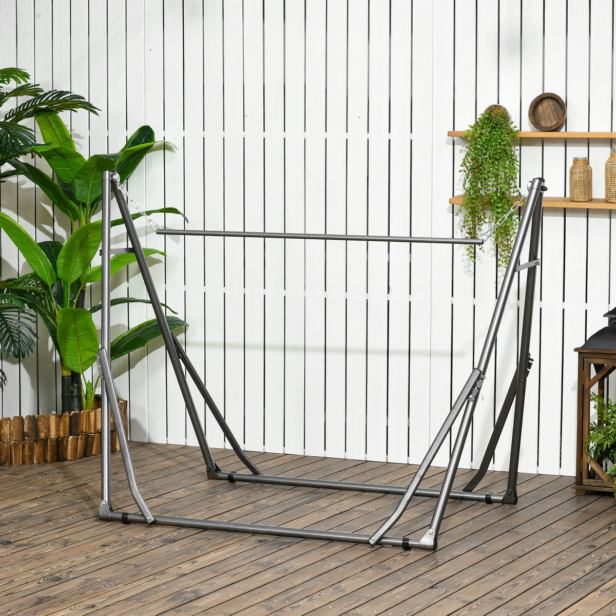 Outsunny 3 in 1 Foldable Hammock Stand, Portable Hanging Chair Stand with Metal Frame, Clothes Drying Rack, Load Capacity 120kg, for Patio, Garden, Fits 8.9ft Hammocks, Black