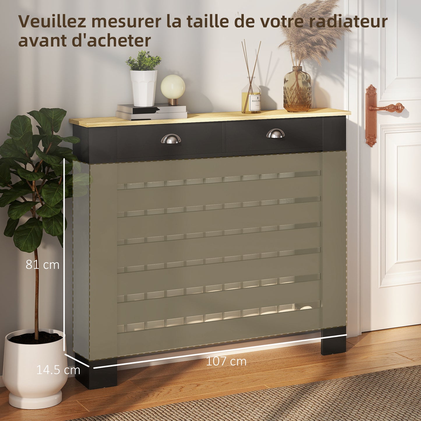 HOMCOM 95.5H x 111Wcm Radiator Cover, with Drawer - Black