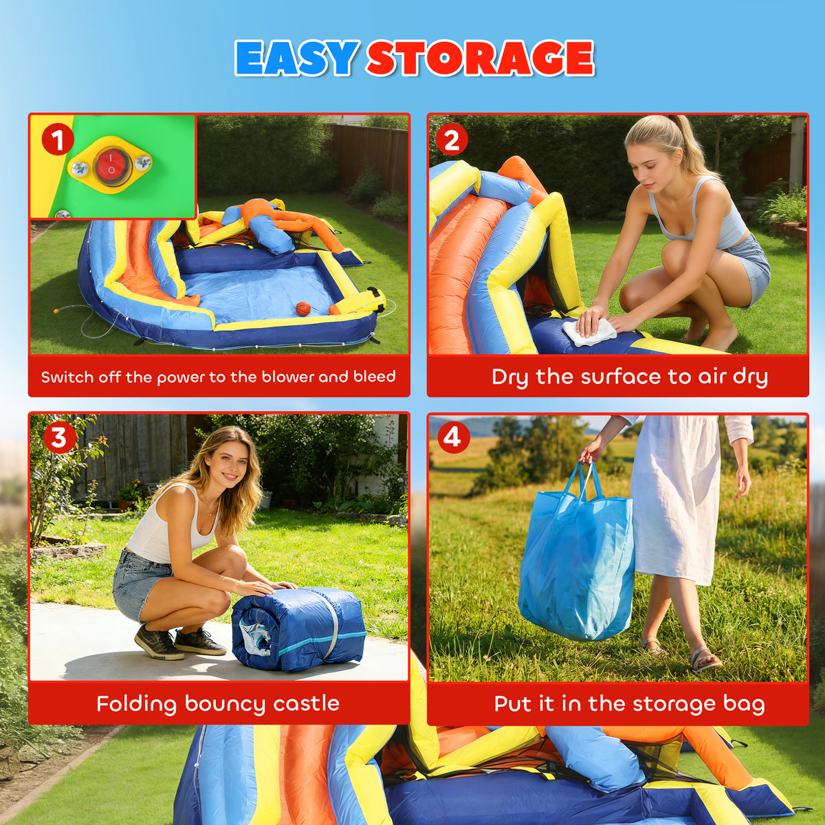 AIYAPLAY Bouncy Castle for Kids, Inflatable Bounce House with Long Slide, Splash Pool and 550W Blower for Indoor Outdoor