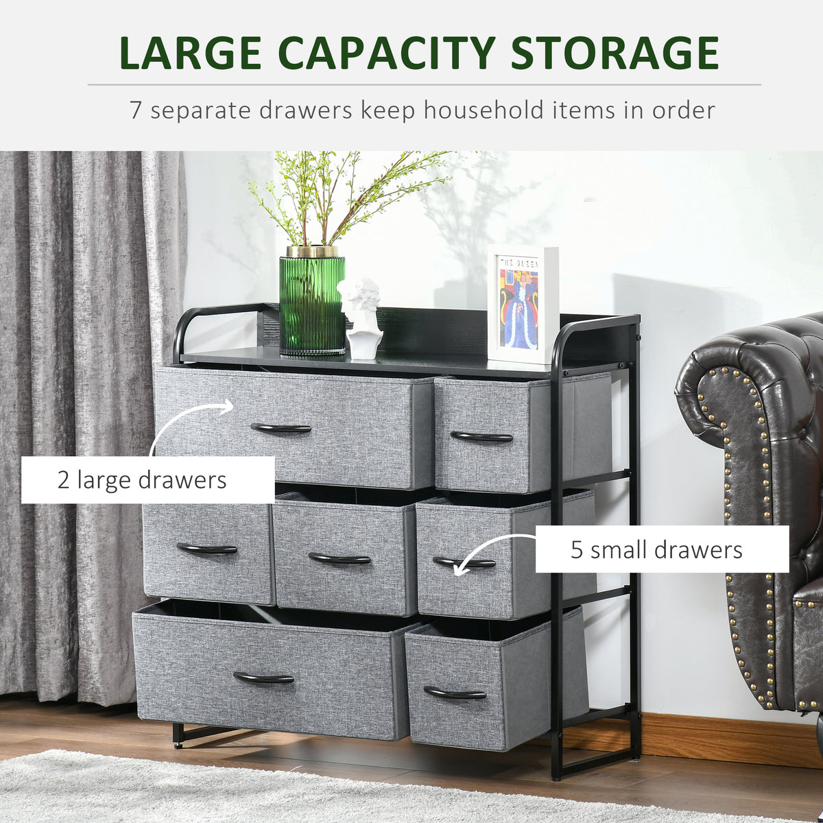 HOMCOM fabric dresser with two large drawers and five small drawers