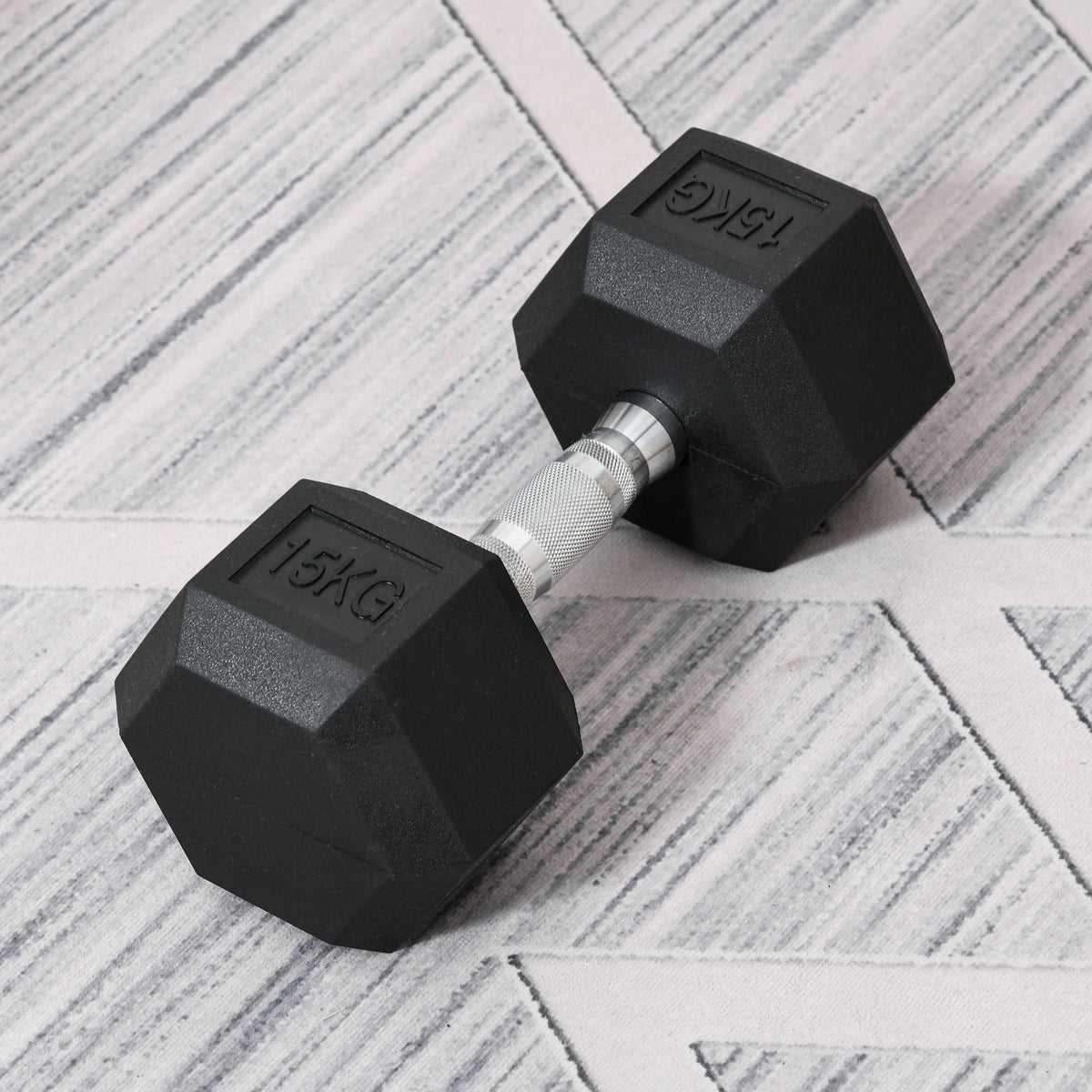 HOMCOM 15KG Single Rubber Hex Dumbbell Portable Hand Weights Dumbbell Home Gym