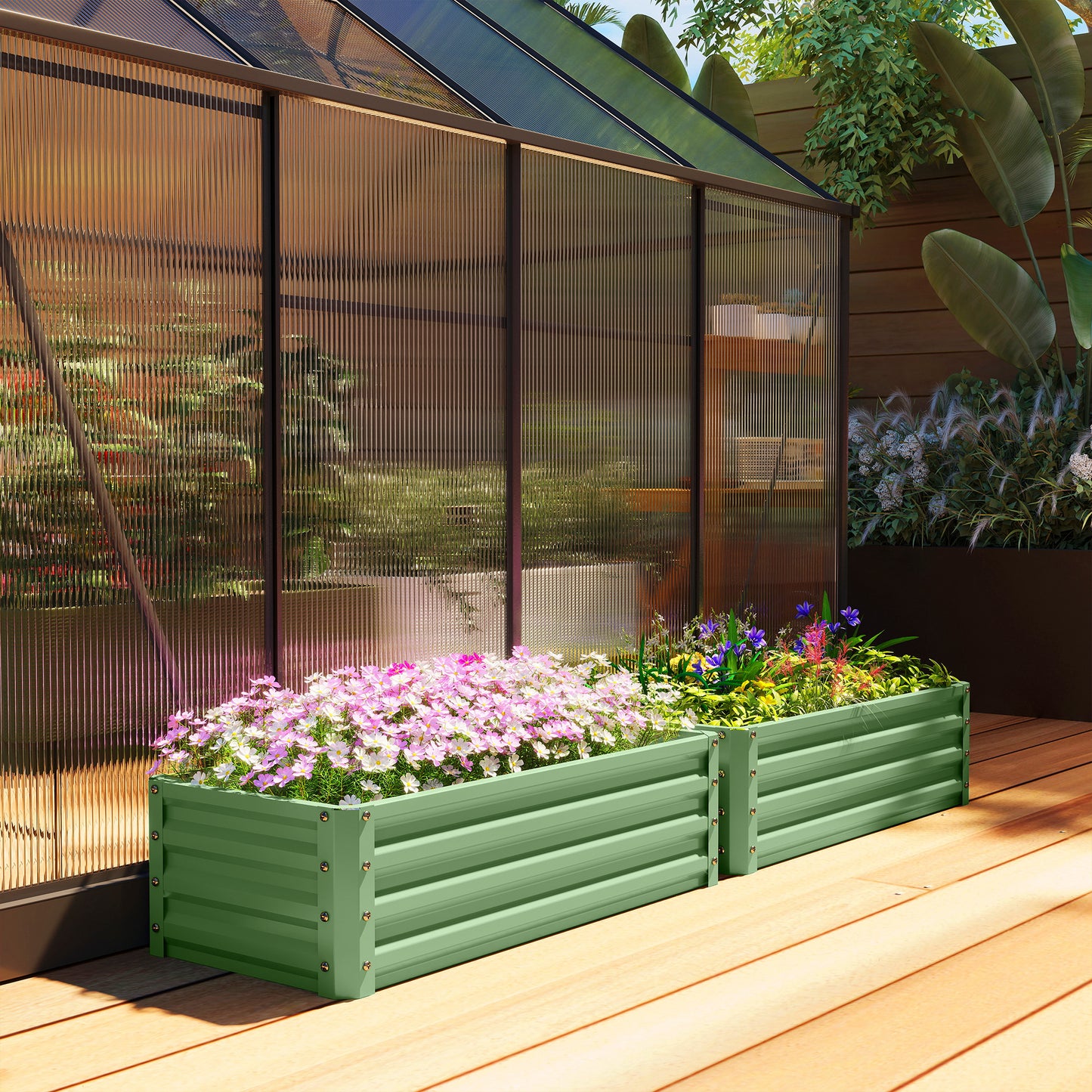Outsunny Set of Two 110 x 50cm Steel Planter Boxes - Light Green