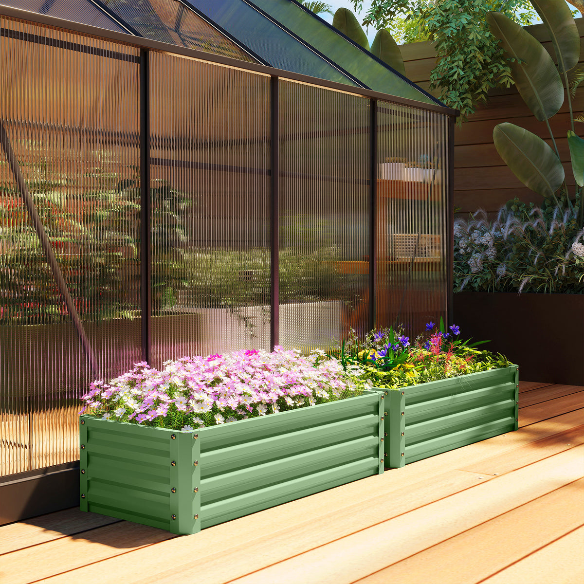 Outsunny Set of Two 110 x 50cm Steel Planter Boxes - Light Green