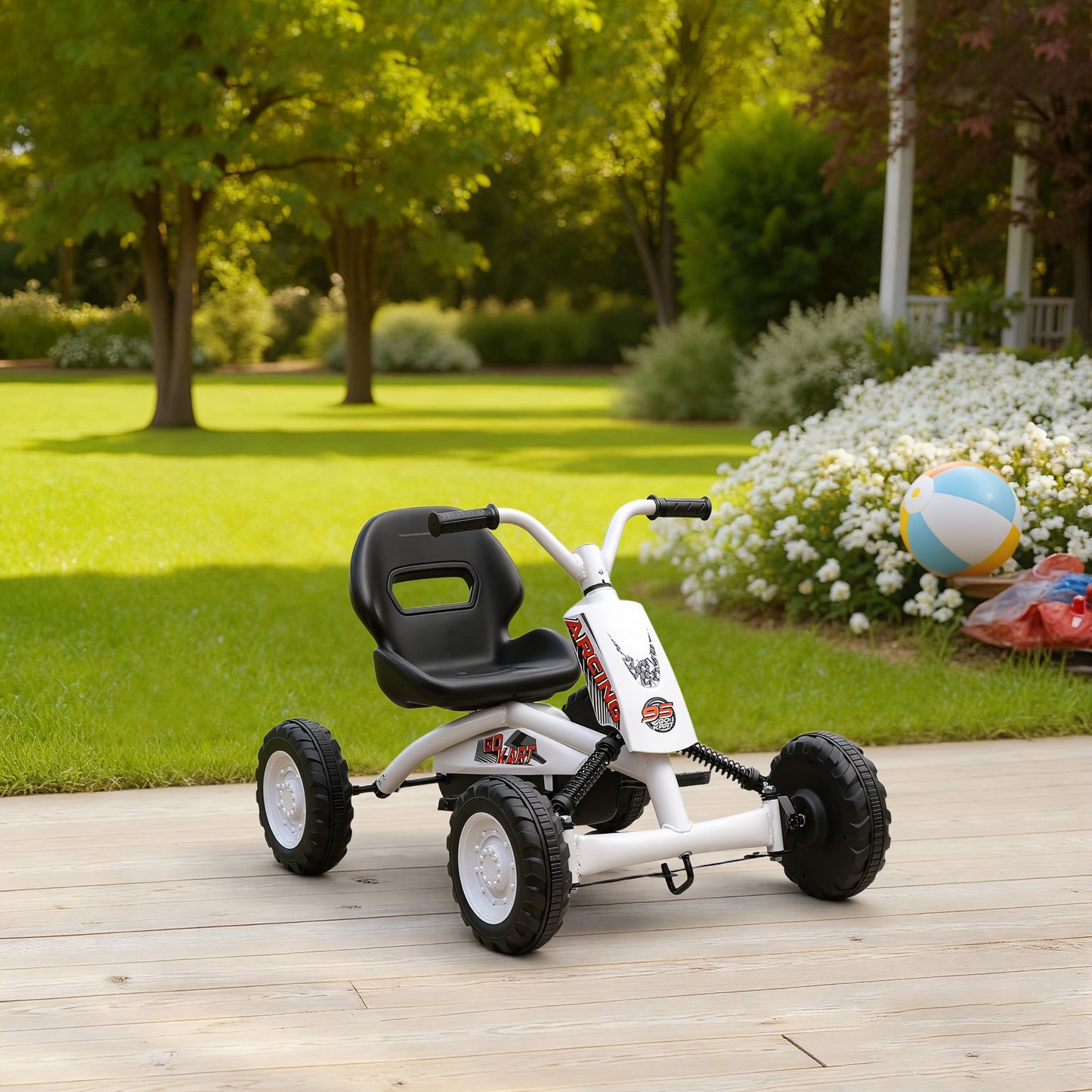 AIYAPLAY Kids Pedal Go Kart with Steel Frame, Sporty Design, for Ages 2-5 Years, White