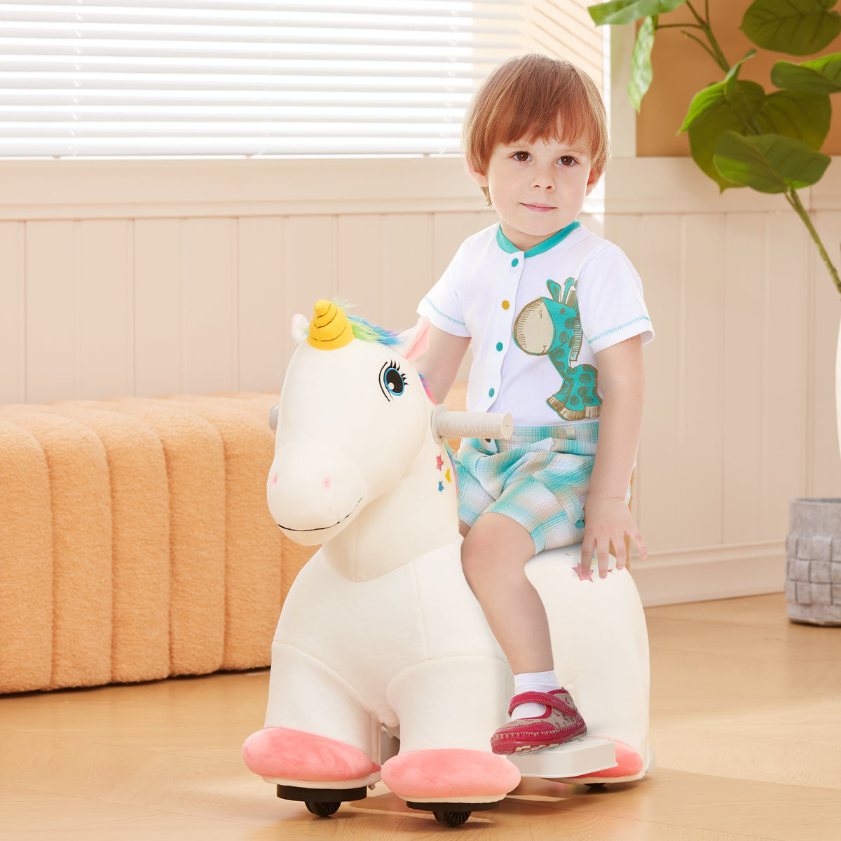 AIYAPLAY 6V Electric Ride on Unicorn, Battery Powered Kids Ride on Animal Toy with Music, Forward Control, for Ages 18-36 Months