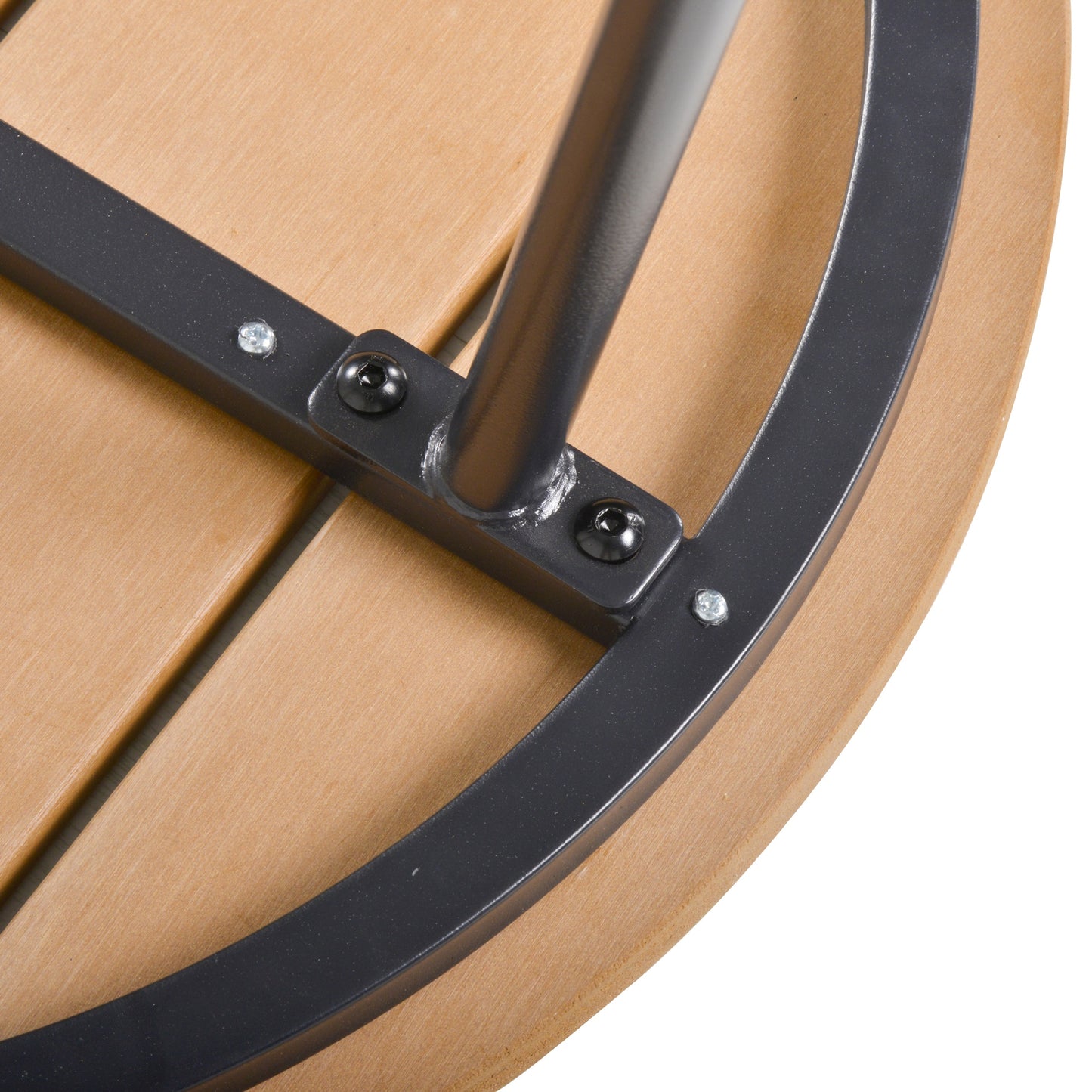 Outsunny Round Outdoor Side Table Adjustable Leg Pads Garden Table 49 x 49 x 48 cm Natural Wood & Black