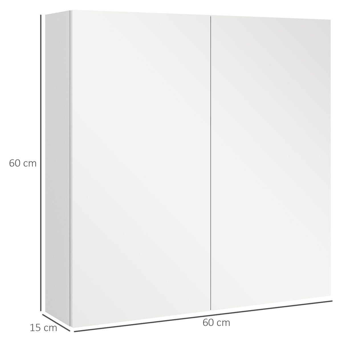 White two-door bathroom mirror cabinet, 60 cm wide and 60 cm high