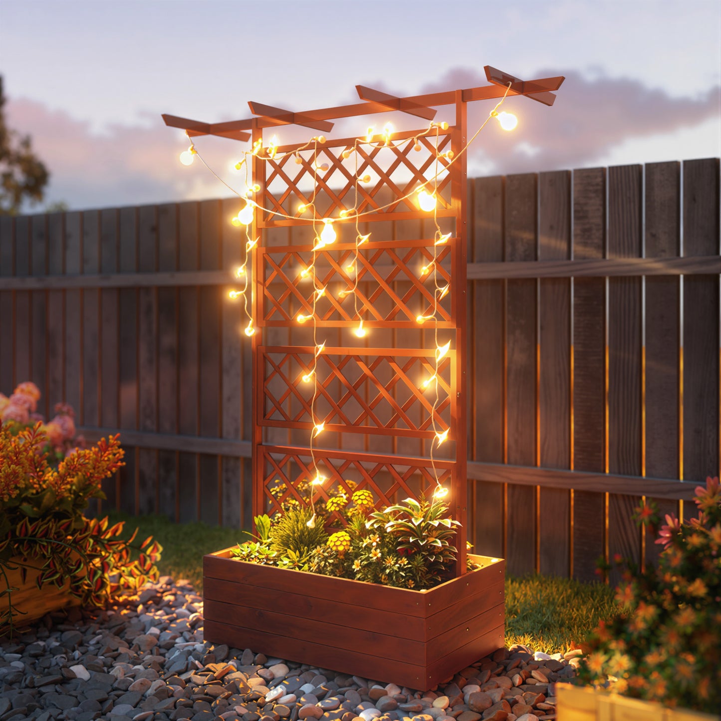 Outsunny Wooden Trellis Planter Box, Raised Garden Bed to Grow Vegetables, Herbs and Flowers, Orange