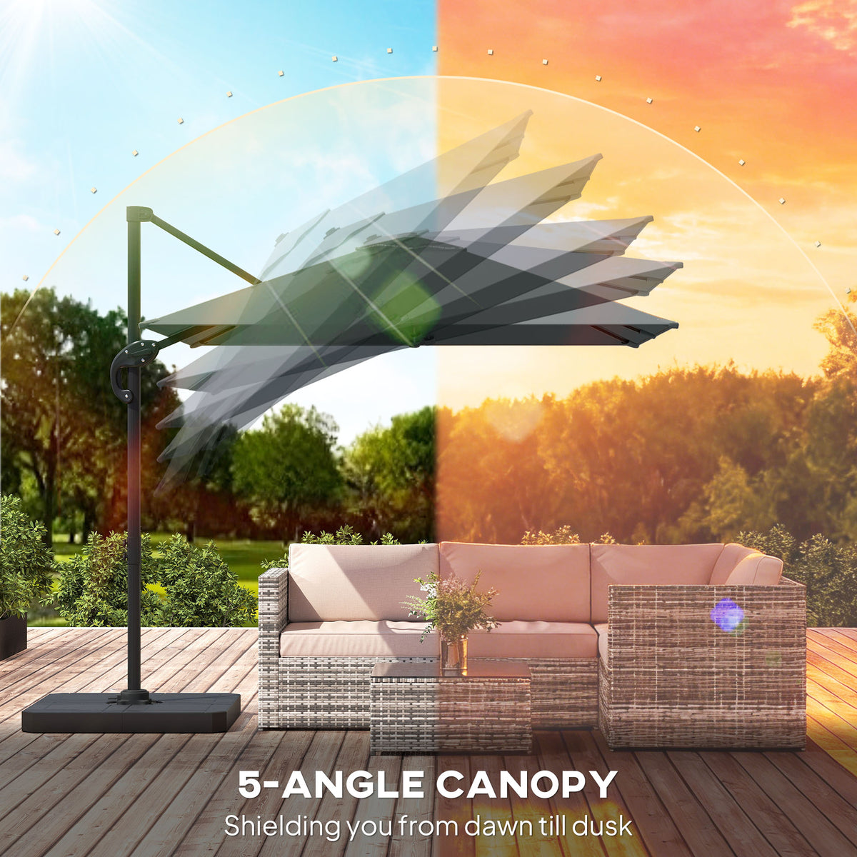 Outsunny 2.4 x 2.4m Cantilever Parasol with Umbrella Weights, UPF50+ Offset Outdoor Umbrella w/ Easy Tilt Adjustment, Dark Grey