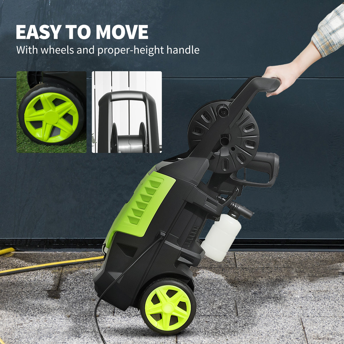 Outsunny 2200W High Pressure Washer, 170 Bar Pressure, 420 L/h Flow, Portable Electric Power Washer Jet Wash Cleaner with Adjustable Nozzle 6M Hose and Hose Reel for Home Patio Car Driveway, Green