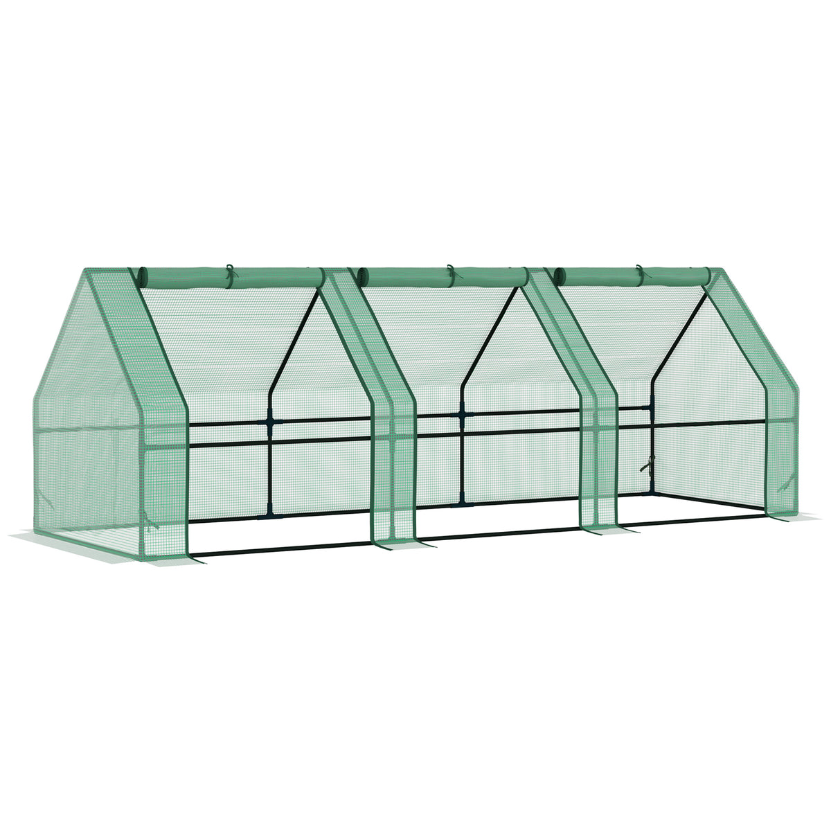 Outsunny green mesh greenhouse with a long peaked roof and steel frame