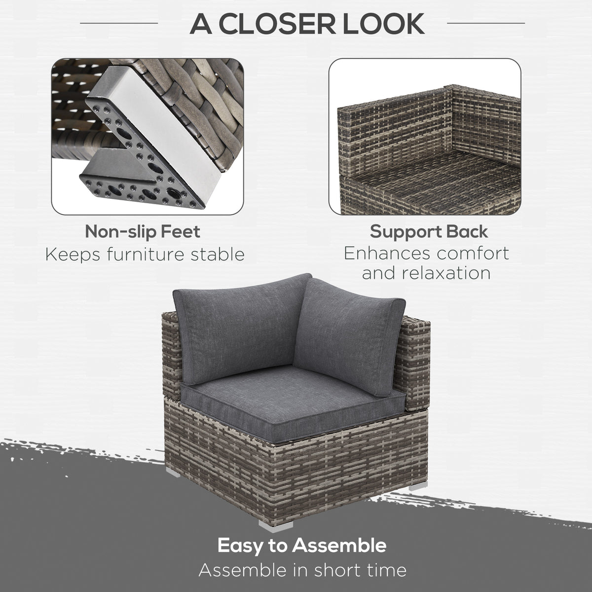 Outsunny corner chair with cushioned back, woven base and non-slip feet