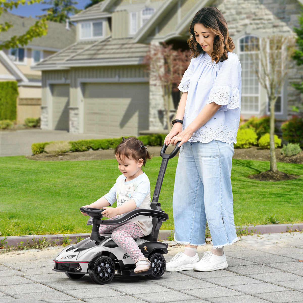 AIYAPLAY Lamborghini Essenza SCV1 Licensed 2 in 1 Kids Ride on Push Car Toddler Push Along Car with Parent Handle Foot To Floor Slider with Horn Steering Wheel NO POWER for 1 - 3 Years, White