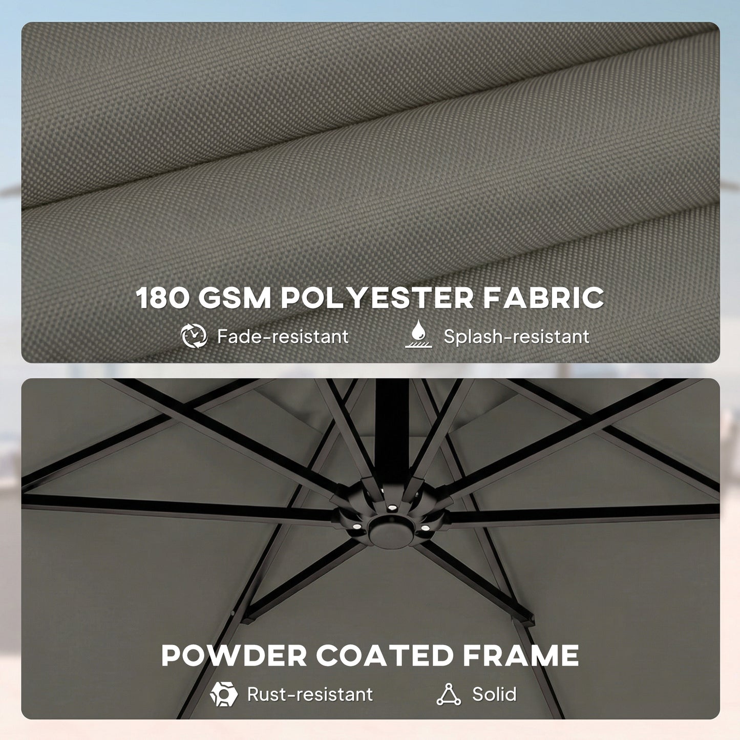 Outsunny 3 m Garden Cantilever Parasol with Cover, Round Overhanging Umbrella with 360° Rotation, Tilt, Grey