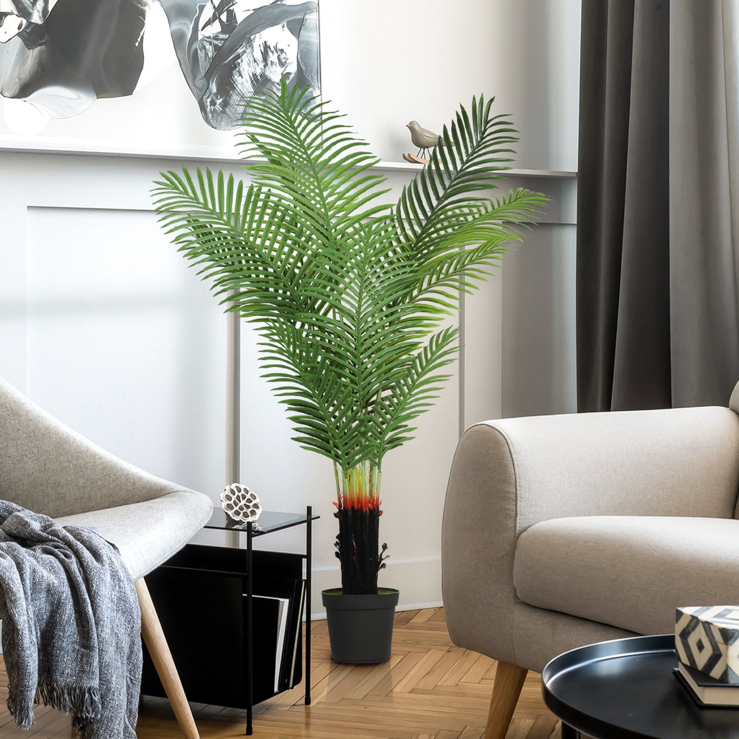 HOMCOM 150cm Artificial Areca Palm Tree with 12 PE Leaves, Decorative Artificial Plant with Plastic Pot and Flocked Soil, Fake Plant for Home Office Decor, Green