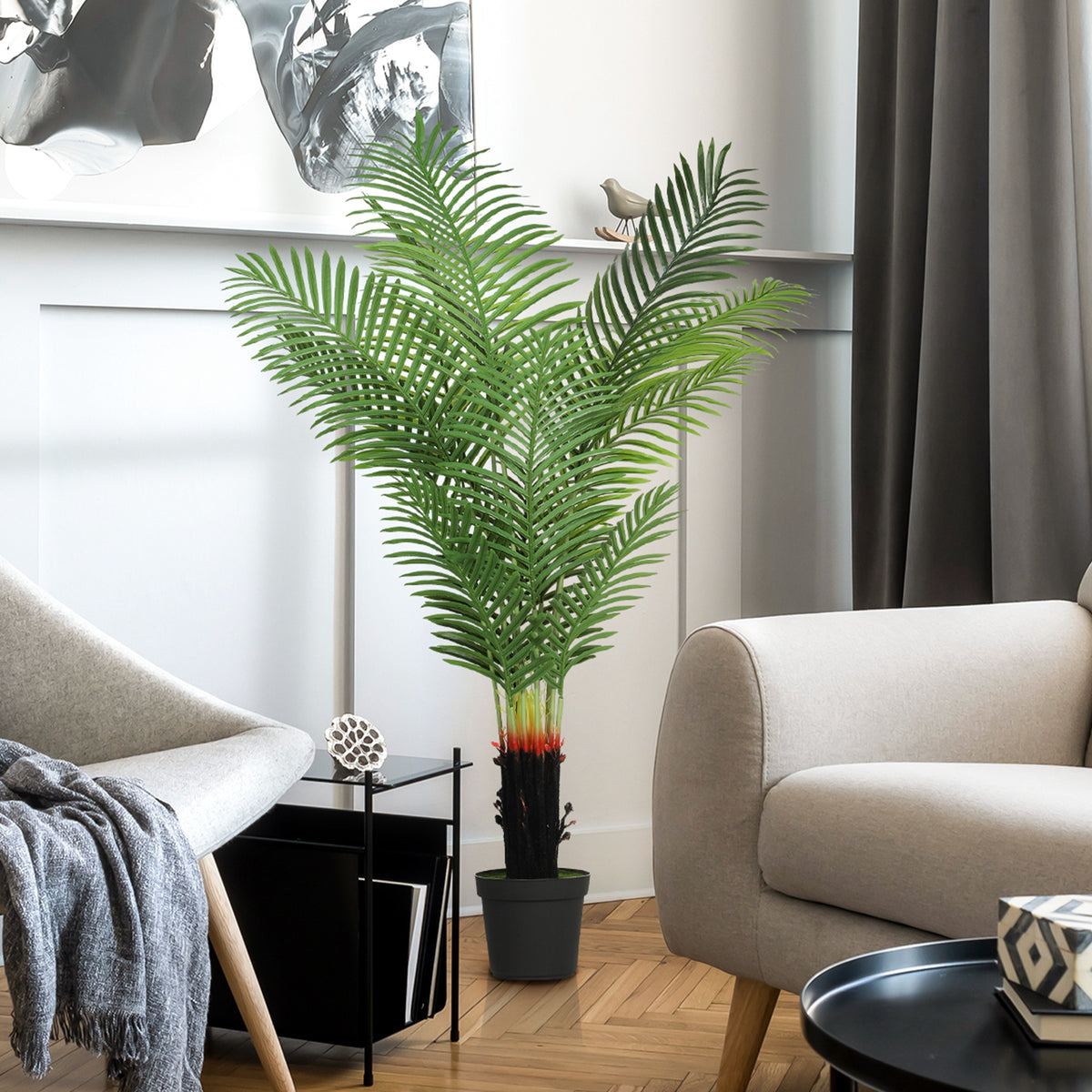 HOMCOM 150cm Artificial Areca Palm Tree with 12 PE Leaves, Decorative Artificial Plant with Plastic Pot and Flocked Soil, Fake Plant for Home Office Decor, Green