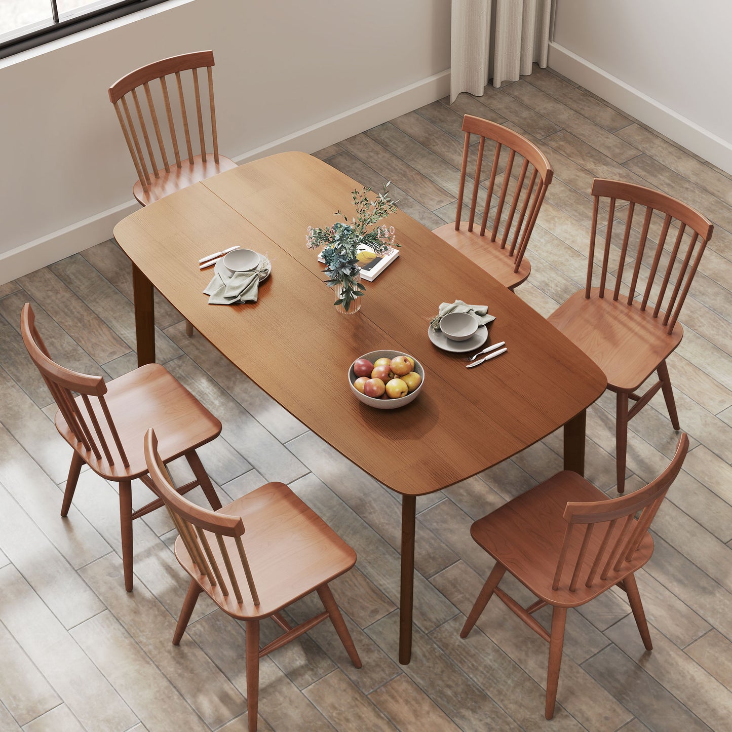 HOMCOM Pine Wood Rectangular Dining Table - Light Brown