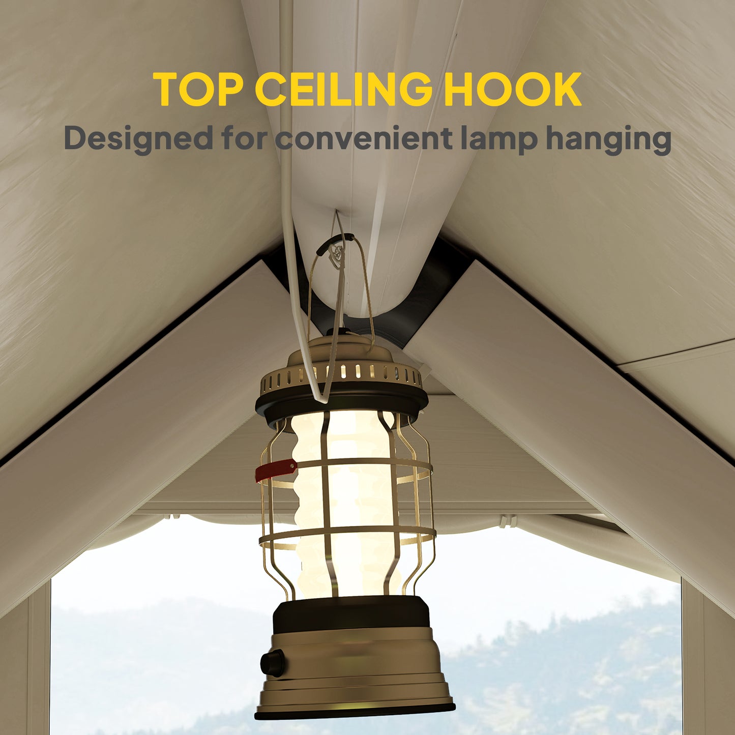 Outsunny Inflatable Camping Tent with Pump, Stove Jack Hole, Easy Setup 2-4 Person Family Blow Up Tent, Waterproof Glamping Luxury Inflatable Tent, Mesh Windows, Doors, Hook, Carry Bag, Beige